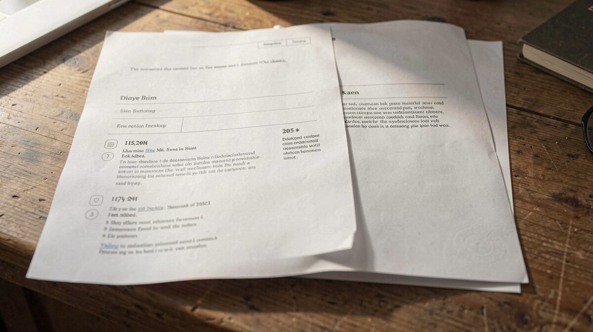 A printed archival webpage open on a desk, showing a simple diary layout, lit by soft daylight, photographed at an angle from above.